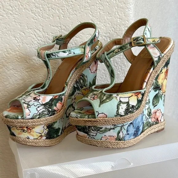 Floral Green and Blue Wedge Sandals with Platform Heel- Madison by Shoedazzle - Picture 3 of 8